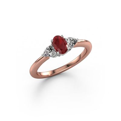 Engagement ring Chanou OVL 585 rose gold ruby 7x5 mm