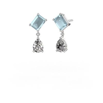 Boucles d'oreilles Toi et Moi EME PER 585 or blanc aigue-marine 8x6 mm