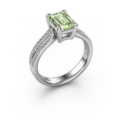 Engagement ring Antonia eme 2 950 platinum green lab grown diamond 8x6 mm