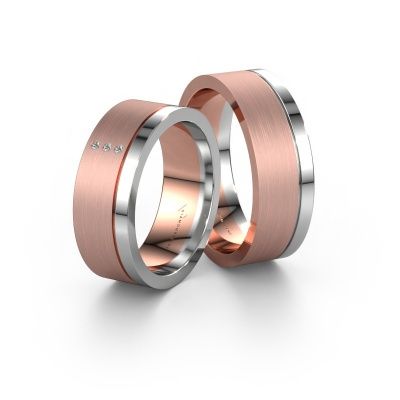 Trouwringen set WH0325LM17APM ±7x1.7 mm 14 Carat rosé goud diamant 0.008 crt