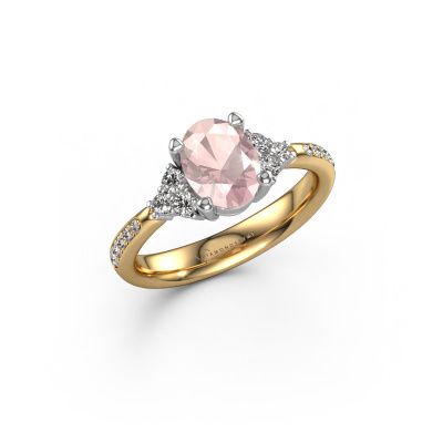 Engagement ring Aleida OVL 2 585 gold morganite champagne 8x6 mm