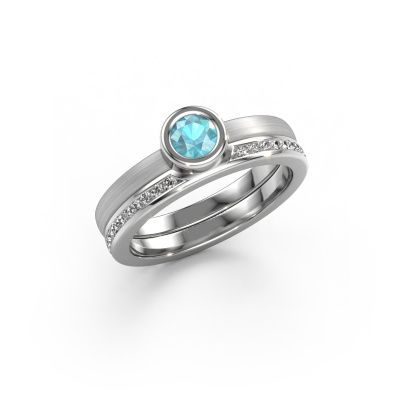 Ring Cara 585 witgoud blauw topaas 4 mm