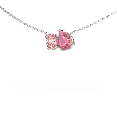 Pendant Toi et Moi PER OVL 585 white gold tourmaline pink 8x6 mm