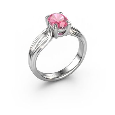Verlovingsring Antonia ovl 1 950 platina roze saffier 8x6 mm