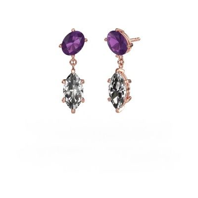 Pendants d'oreilles Toi et Moi OVL-MRQ 585 or rose améthyste 8x6 mm