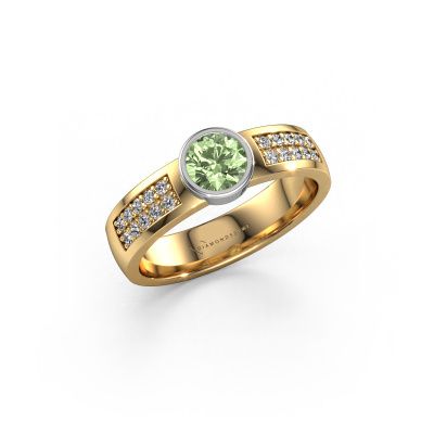 Engagement ring Ise 3 585 gold green lab grown diamond 4.7 mm