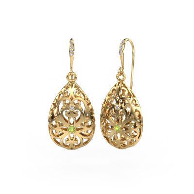Drop earrings Idalia 2 585 gold peridot 2 mm