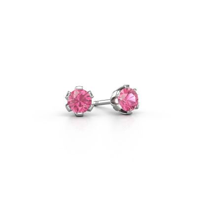 Clous d'oreilles Julia 585 or blanc saphir rose 4 mm