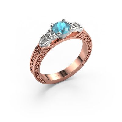 Bague de fiançailles Gillian 585 or rose topaze bleue 5 mm