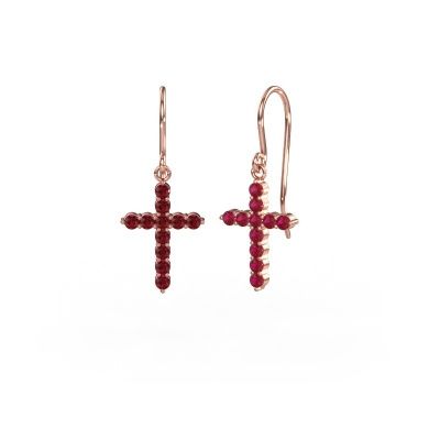Pendants d'oreilles Cross 585 or rose rubis 2 mm