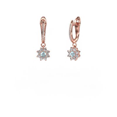 Drop earrings Camille 2 585 rose gold aquamarine 3 mm