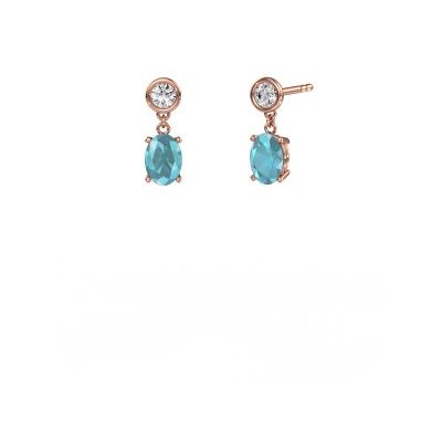 Pendants d'oreilles Lacey OVL 585 or rose topaze bleue 7x5 mm