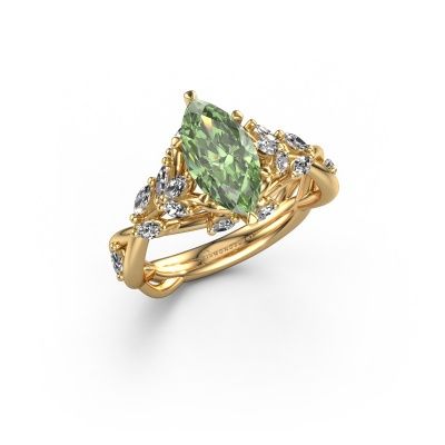 Engagement ring Samantha MRQ 585 gold green lab grown diamond 11x5.5 mm