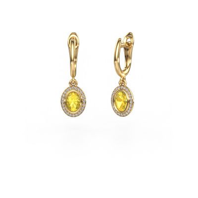 Drop earrings Noud OVL 585 gold yellow sapphire 6x4 mm
