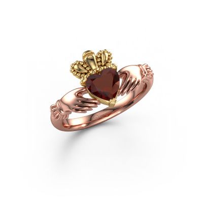 Ring Claddagh 2 585 Roségold Granat 6 mm