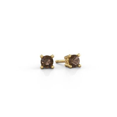Clous d'oreilles Jannette 585 or jaune quartz fumé 4 mm