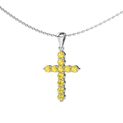 Pendant Cross 585 white gold yellow sapphire 2.5 mm