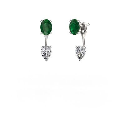Pendants d'oreilles Kate OVL-PER 950 platine emeraude 7x5 mm