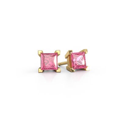 Clous d'oreilles Ariane 585 or jaune saphir rose 5 mm