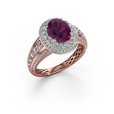 Verlovingsring Nancie 585 rosé goud rhodoliet 9x7 mm