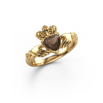 Ring Claddagh 2 585 gold smokey quartz 6 mm