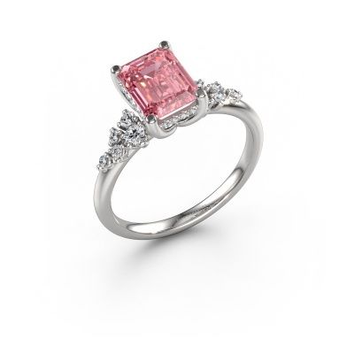 Bague de fiançailles Emma EME 950 platine diamant synthétique roze 8x6 mm