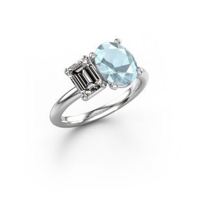 Engagement ring Toi et Moi OVL-EME 950 platinum aquamarine 9x7 mm
