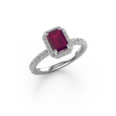 Bague de fiançailles Miranda eme 585 or blanc rhodolite 7x5 mm