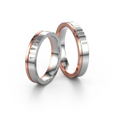 Wedding rings set WH0332LM14XP ±4x1.5 mm 14 Carat white gold diamond 0.008 crt