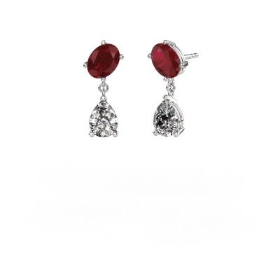 Earrings Toi et Moi OVL-PER 585 white gold ruby 8x6 mm