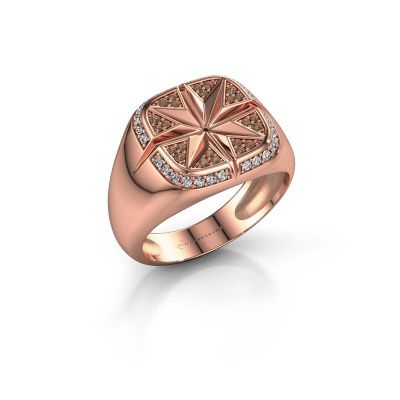 Heren ring Ravi 585 rosé goud bruine diamant 0.35 crt