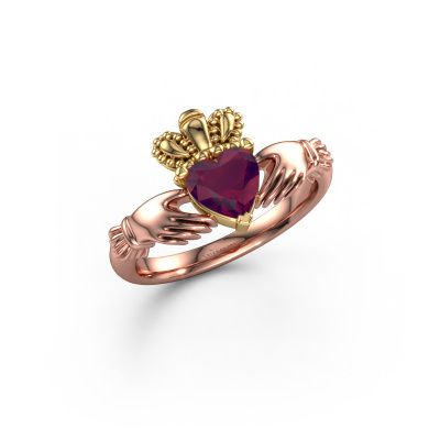 Ring Claddagh 2 585 rose gold rhodolite 6 mm