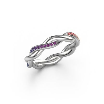 Stackable ring Swing half 950 platinum Rainbow sapphire 1 1 mm
