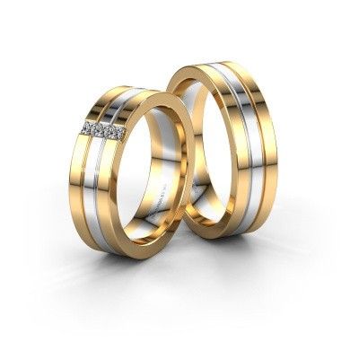 Wedding rings set WH0428LM16BP ±6x2 mm 14 Carat gold diamond 0.05 crt