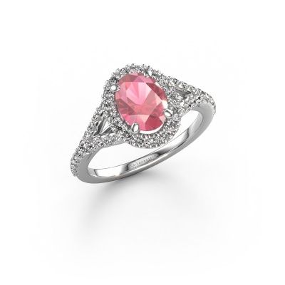 Engagement ring Kimber OVL 950 platinum tourmaline pink 8x6 mm