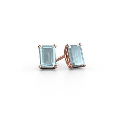 Clous d'oreilles Sam EME 585 or rose aigue-marine 7x5 mm