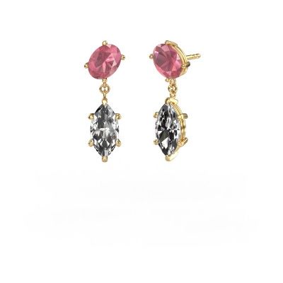 Drop earrings Toi et Moi OVL-MRQ 585 gold tourmaline pink 8x6 mm