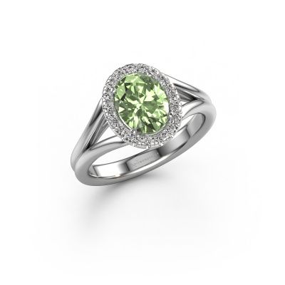 Engagement ring Verla ovl 1 585 white gold green lab grown diamond 8x6 mm