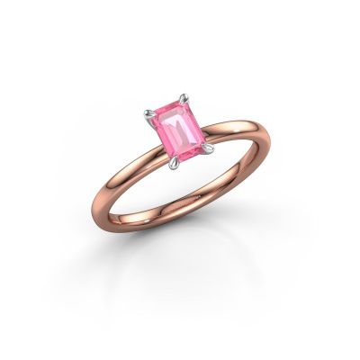 Verlovingsring Crystal EME 1 585 rosé goud roze saffier 6x4 mm