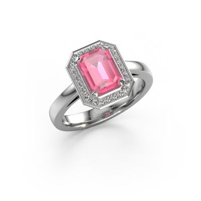 Bague de fiançailles Dodie 1 eme 585 or blanc saphir rose 8x6 mm