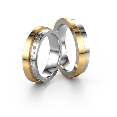 Wedding rings set WH6016LM15E ±5x2.6 mm 14 Carat white gold diamond 0.008 crt