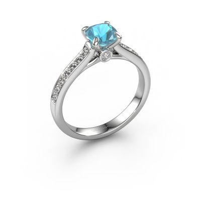 Bague de fiançailles Valorie cus 2 585 or blanc topaze bleue 5.5 mm