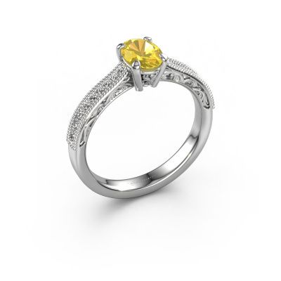 Engagement ring Shonta OVL 950 platinum yellow sapphire 7x5 mm