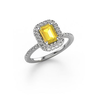 Engagement ring Talitha EME 585 white gold yellow sapphire 7x5 mm