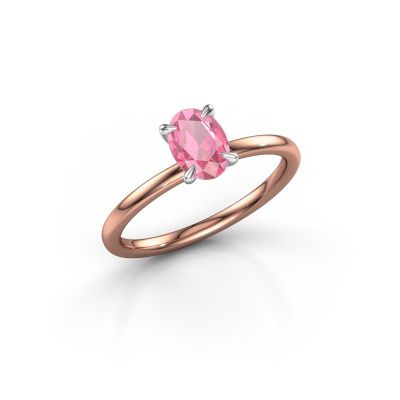 Verlovingsring Crystal OVL 1 585 rosé goud roze saffier 7x5 mm
