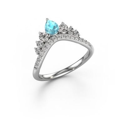 Stackable ring Crown B 585 white gold blue topaz 5x4 mm