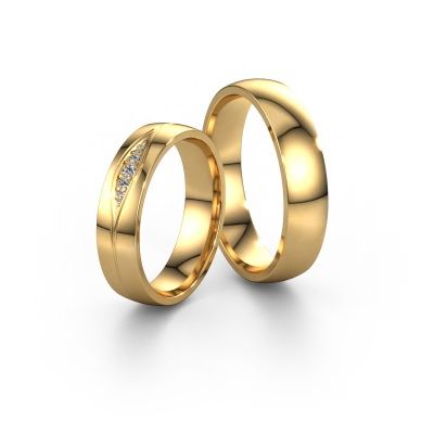 Wedding rings set WH0133LM25AP ±5x1.7 mm 14 Carat gold diamond 0.018 crt