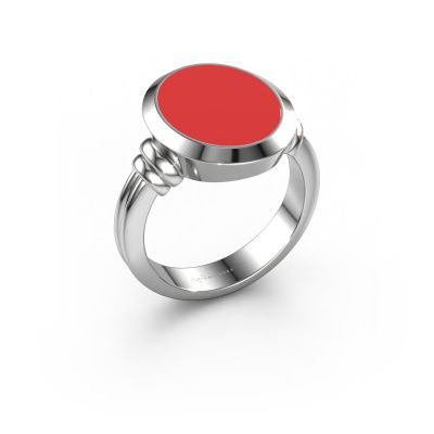 Chevalière Jake 3 950 platine émail rouge 15x12 mm