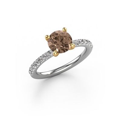 Verlobungsring Crystal RND 2 585 Weißgold Braun Diamant 1.58 crt