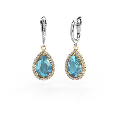 Pendants d'oreilles Tilly per 4 585 or jaune topaze bleue 12x8 mm